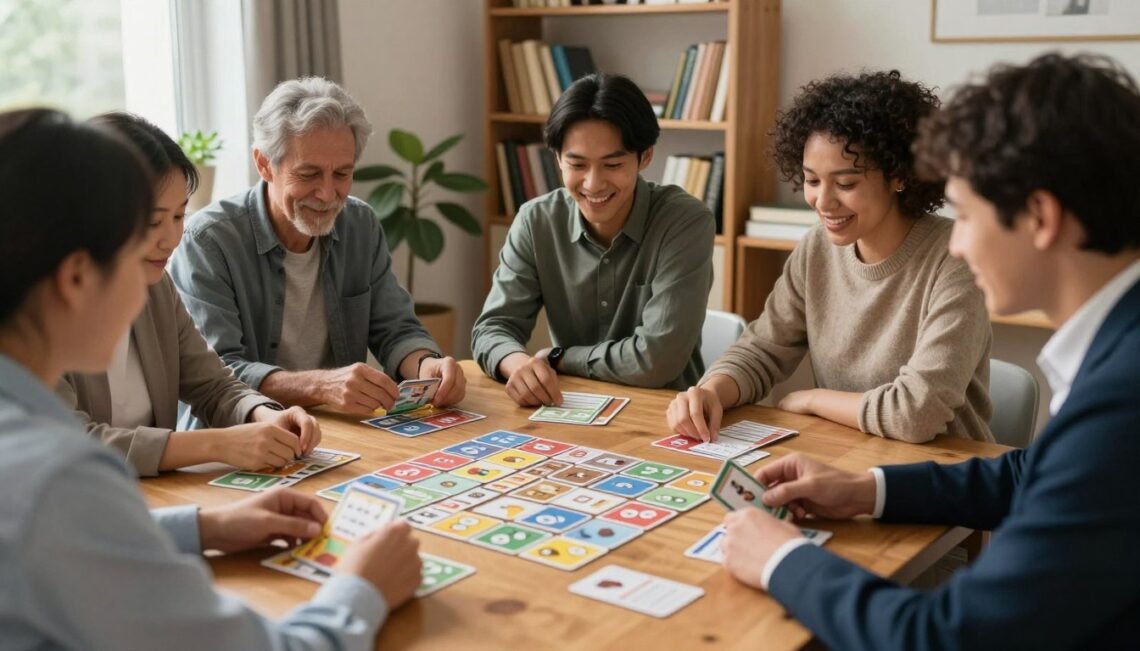 memory game routine — person doing quick brain games with phone and cards