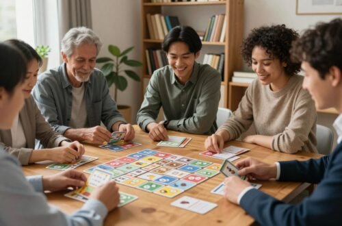 memory game routine — person doing quick brain games with phone and cards